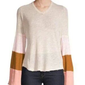 FREE PEOPLE WE THE FREE v-neck cotton and linen blend colorblock blouse M